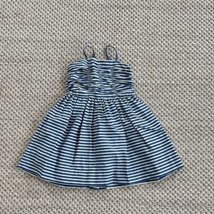 Ralph Lauren Pleated, Smocked Blue and White Striped Dress
